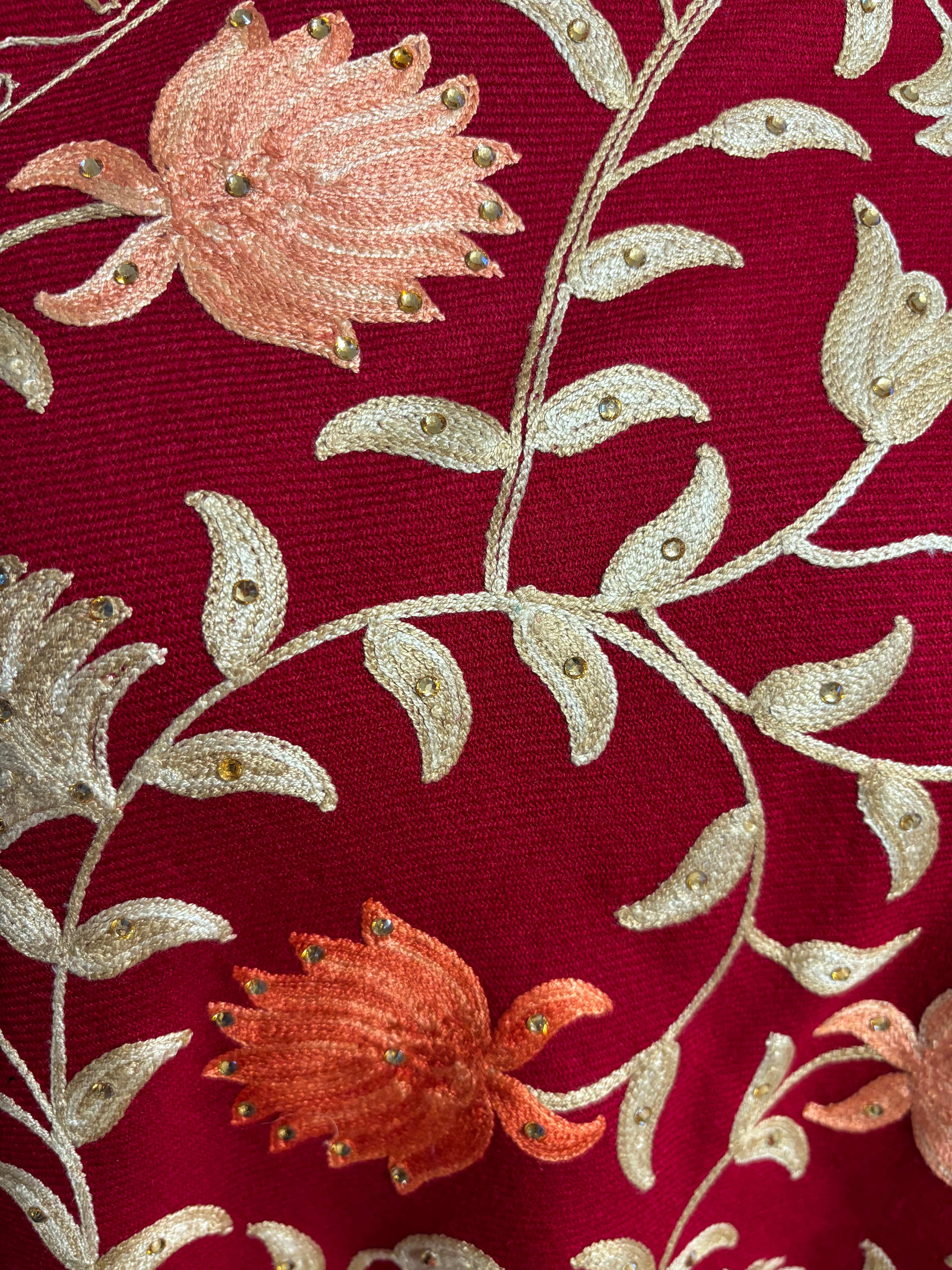 Luxurious Kashmiri Embroidery -  Red shawl with multi Kashmiri embroidery Intricate  Design 30x80 inches