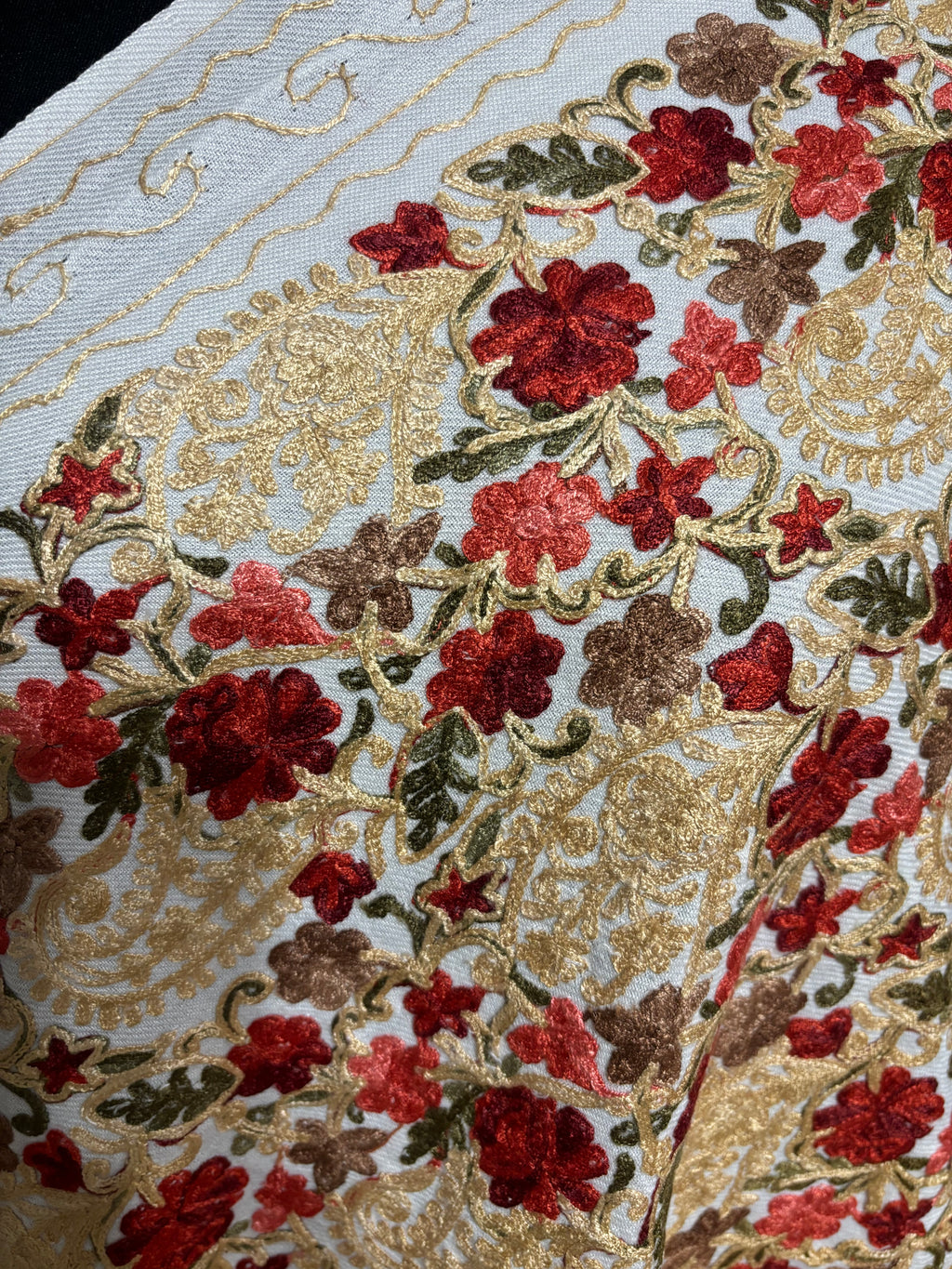 Luxurious Kashmiri Embroidery - cream Shawl with multi floral embroidery Intricate Design