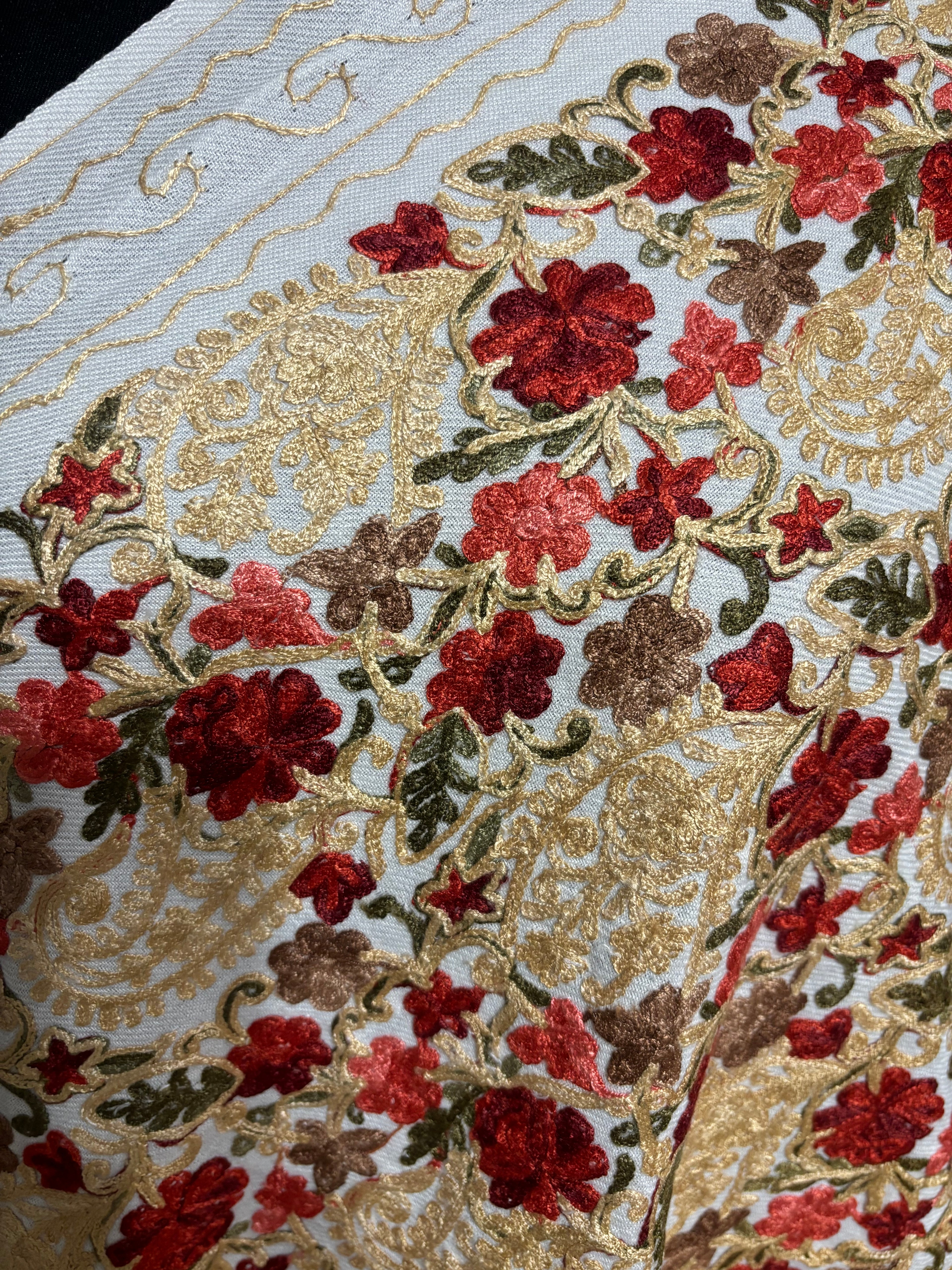 Luxurious Kashmiri Embroidery - cream Shawl with multi floral embroidery Intricate Design