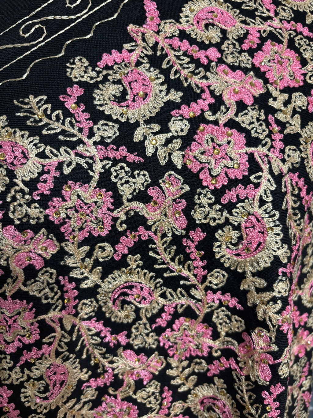 Luxurious Kashmiri Embroidery - Black Shawl with Pink and Gold embroidery Intricate  Design